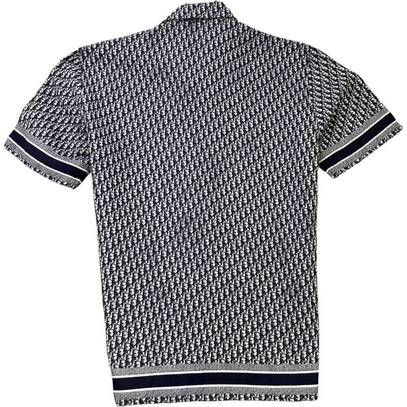 Men's Oblique Monogram Short Sleeve Shirt Navy Size M