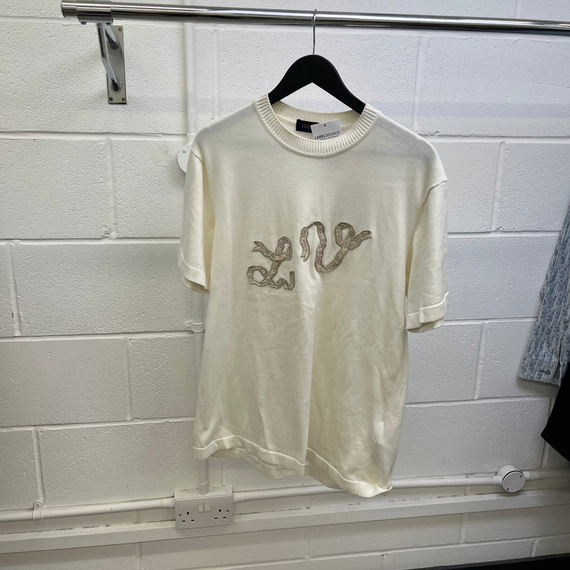 Men's Embroidered Logo T-Shirt Cream Size M