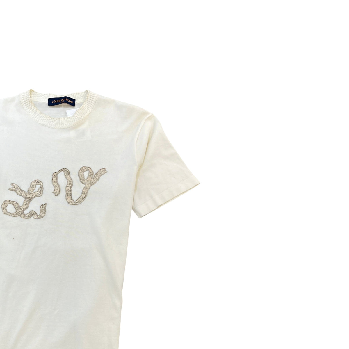 Men's Embroidered Logo T-Shirt Cream Size M - Photo 3