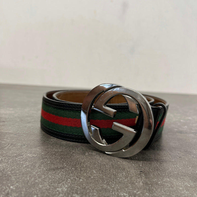 Men's Interlocking G Web Belt Black Size 32"