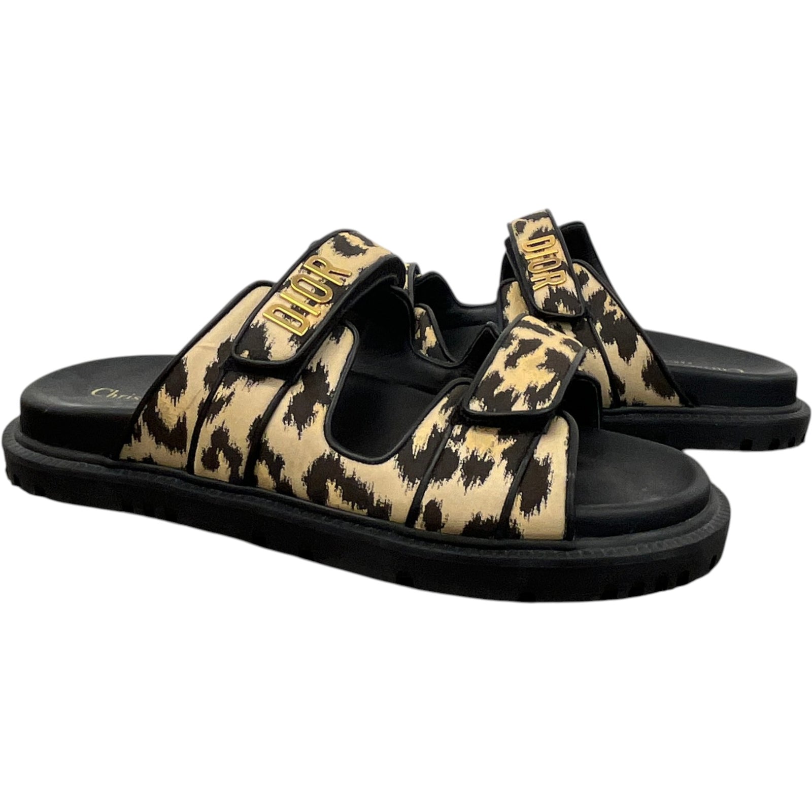 Women's DiorAct Lepoard Print Slides Black Size UK 8 / EU 41 - Photo 3