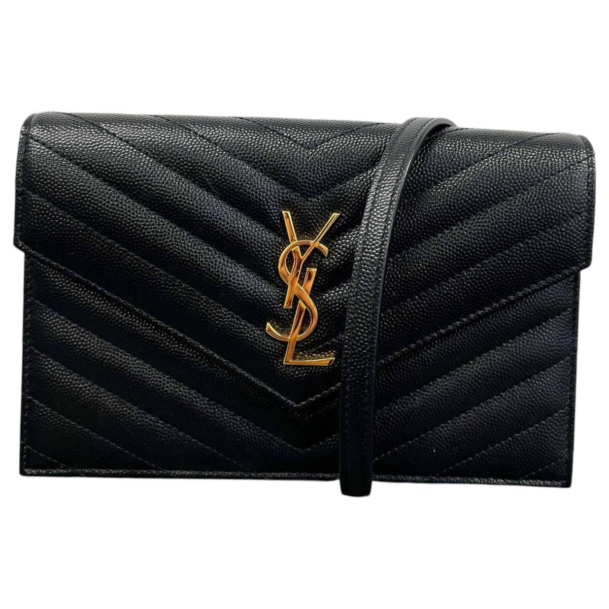 Women's Envelope Quilted Grain De Poudre Crossbody Bag Black - Photo 1