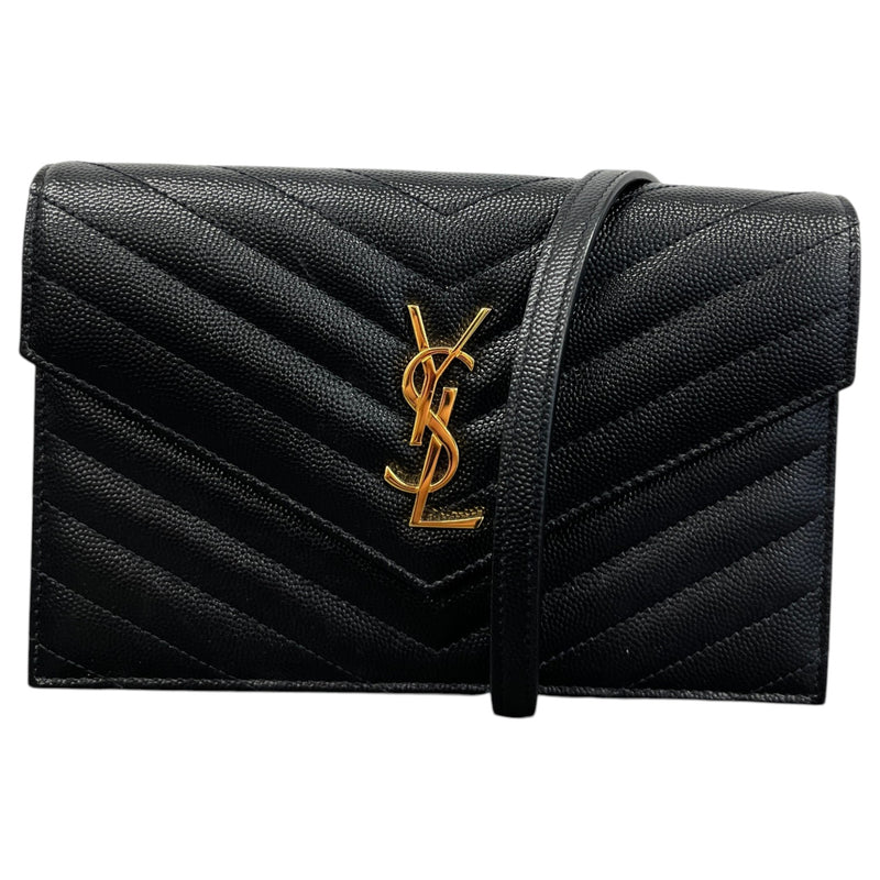 Women's Envelope Quilted Grain De Poudre Crossbody Bag Black