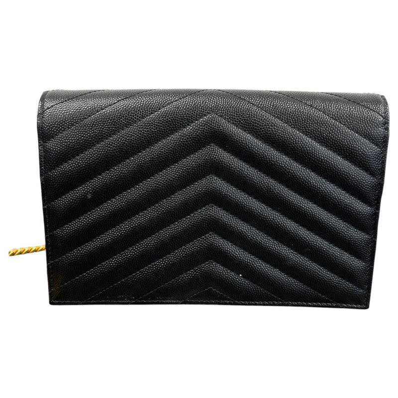 Women's Envelope Quilted Grain De Poudre Crossbody Bag Black