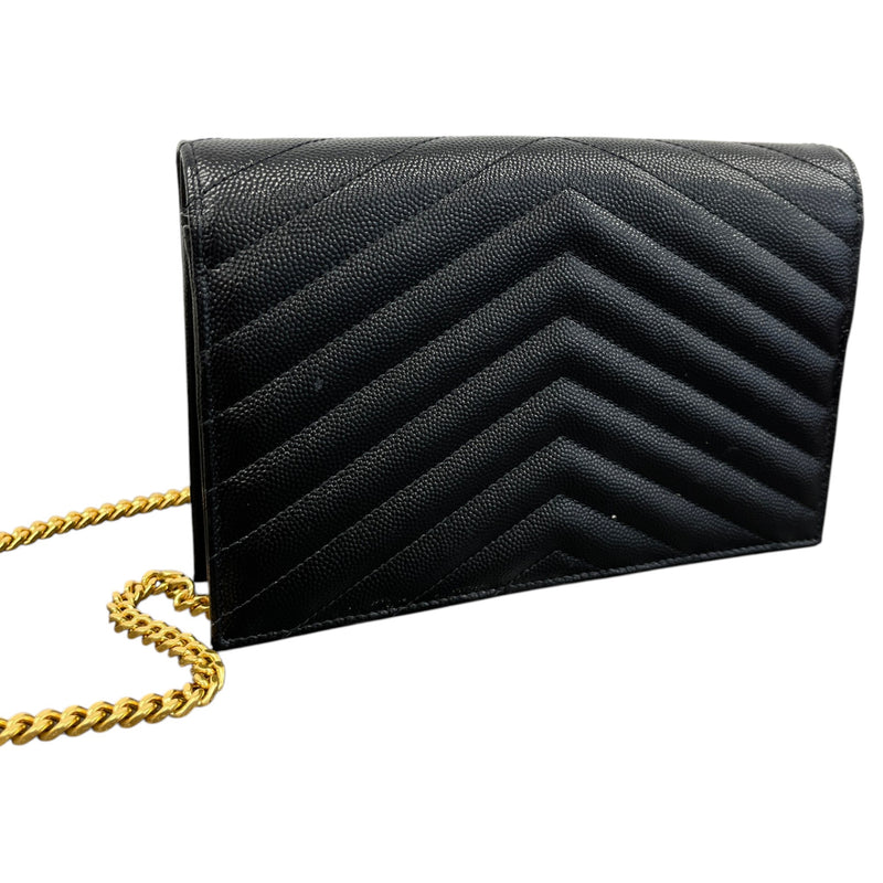 Women's Envelope Quilted Grain De Poudre Crossbody Bag Black
