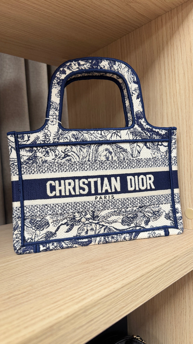 Women's Toile De Jouy Mini Book Tote Bag Navy