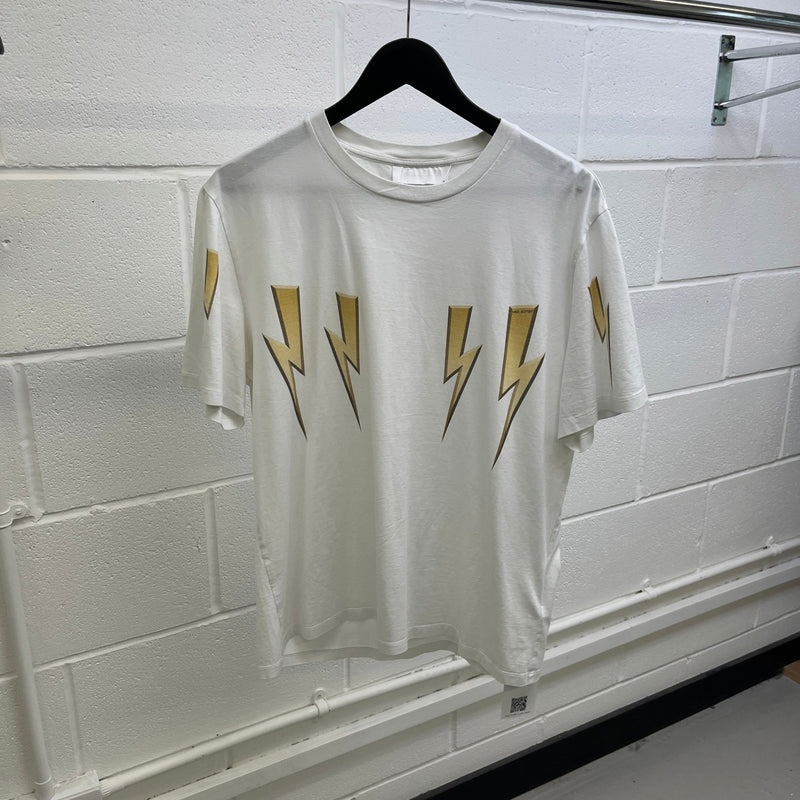 Men's Lighting Bolt Logo T-Shirt White Size L