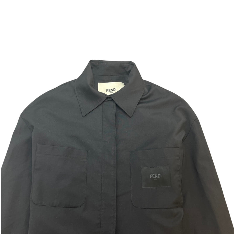 Women's Logo Patch Pocket OverShirt Black Size UK 6 / EU 34