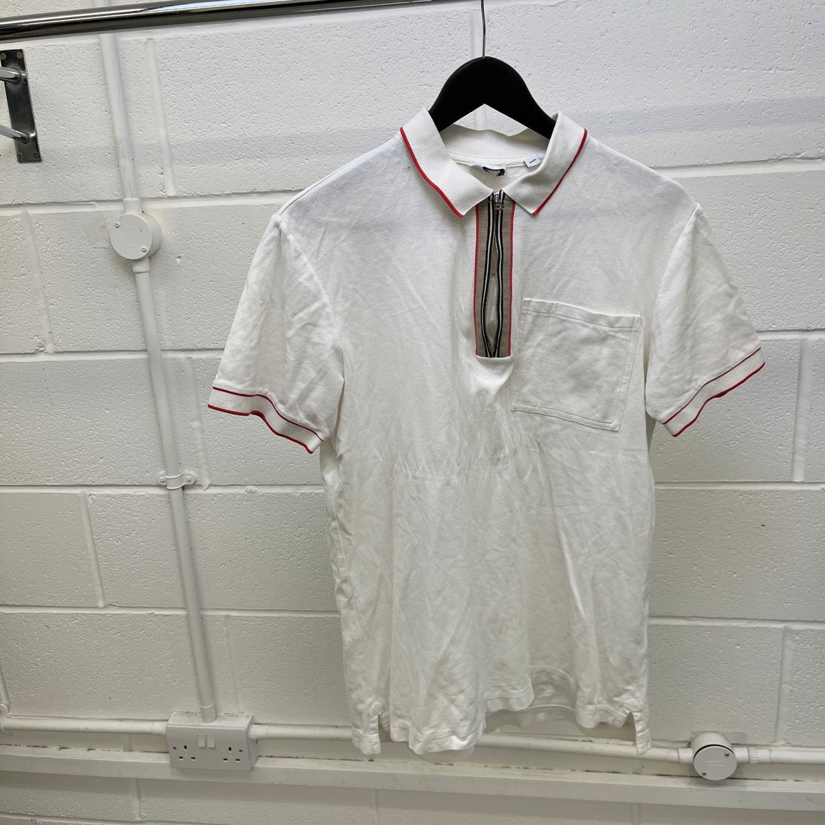 Men's Icon Stripe Zip Polo Shirt White Size M - Photo 7