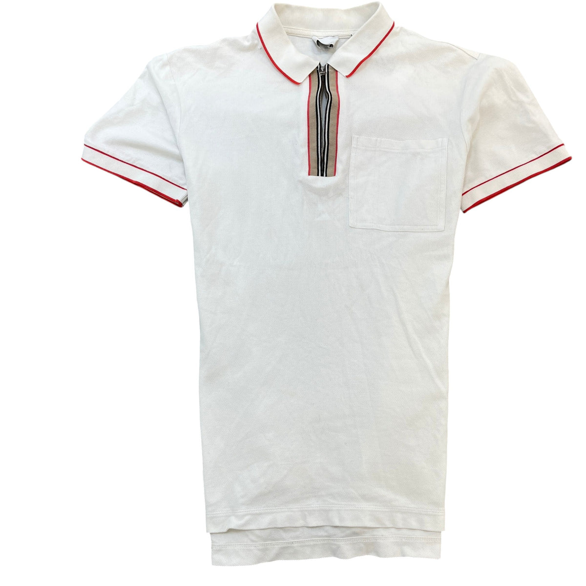 Men's Icon Stripe Zip Polo Shirt White Size M - Photo 1