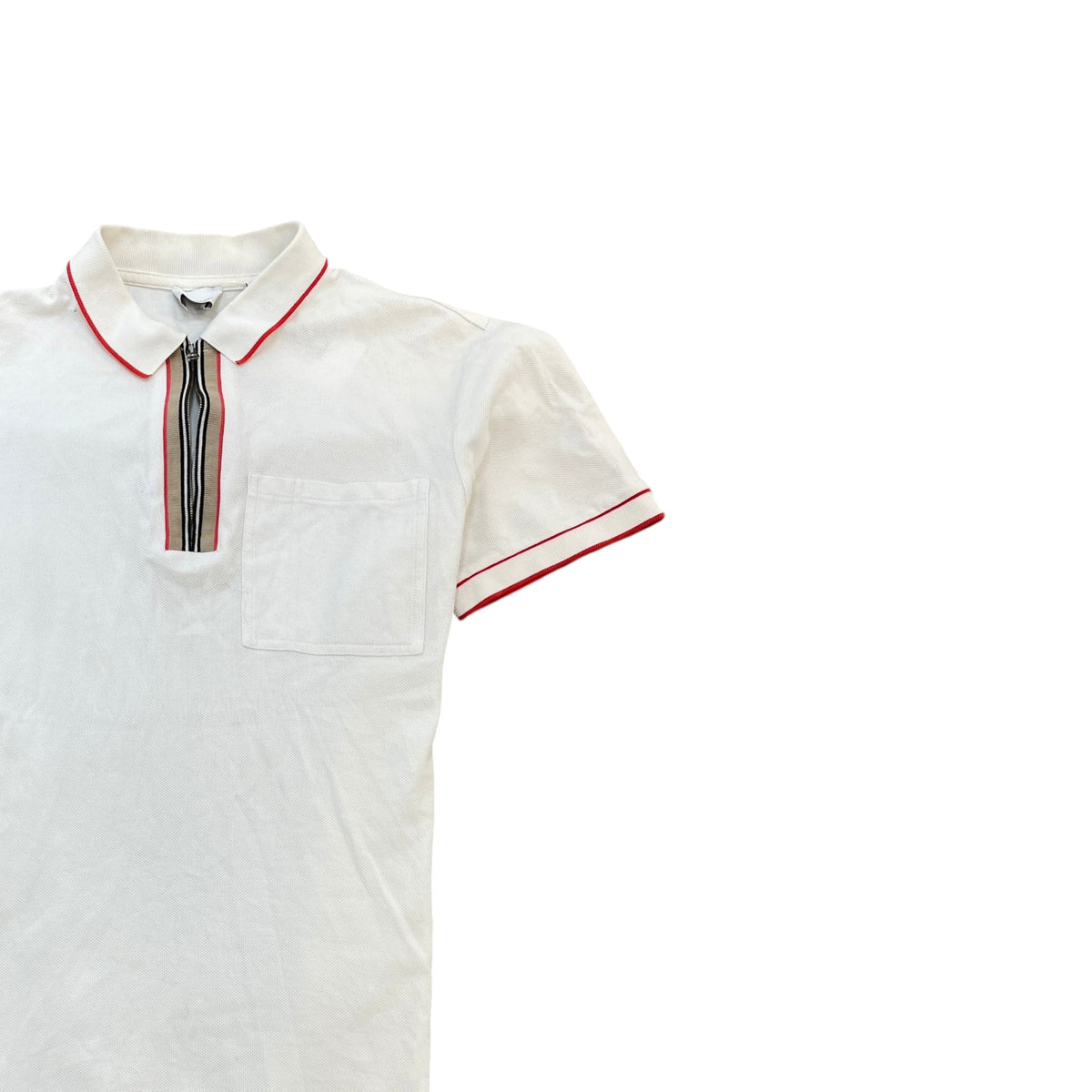 Men's Icon Stripe Zip Polo Shirt White Size M - Photo 3