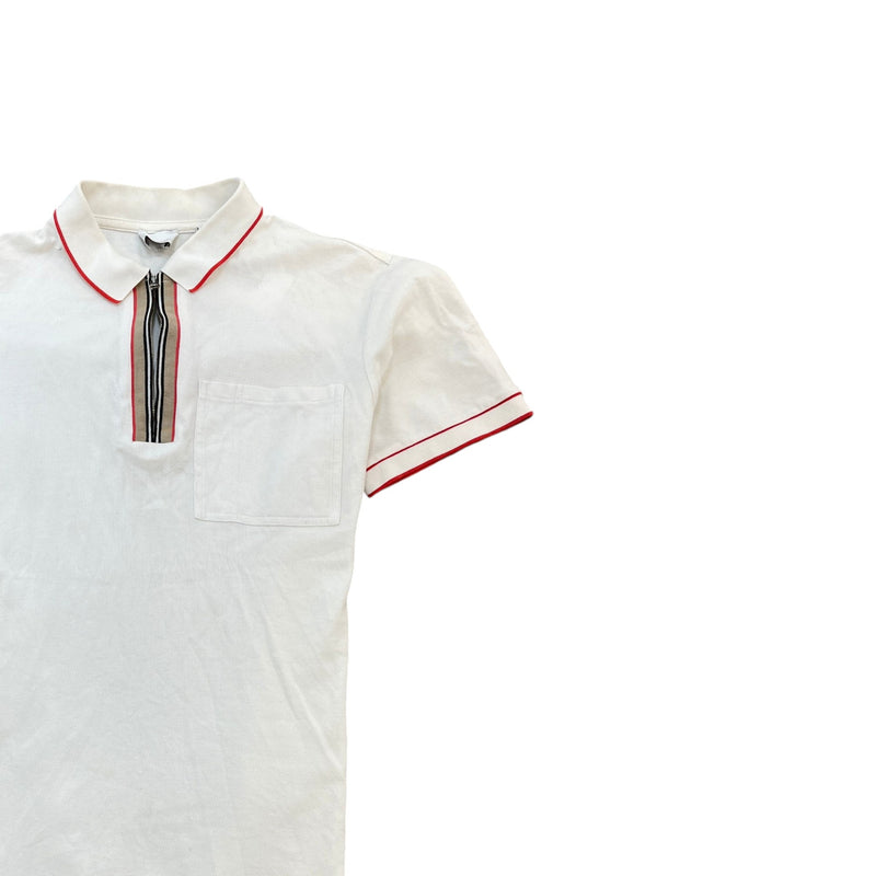 Men's Icon Stripe Zip Polo Shirt White Size M