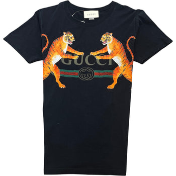 Men's Tiger Logo Print T-Shirt Black Size XS