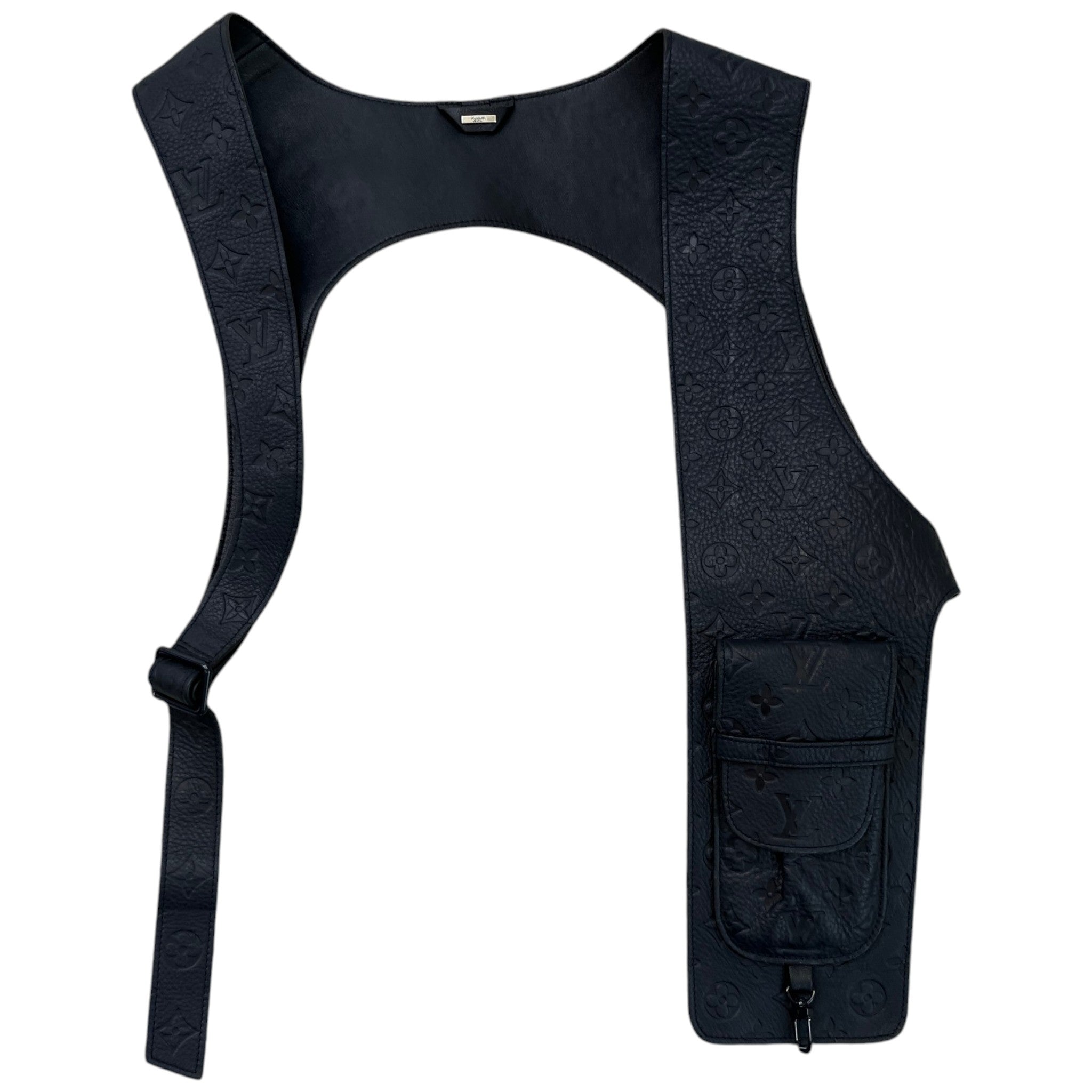Men's Monogram Embossed Leather Holster Vest Navy Size M – Label Source