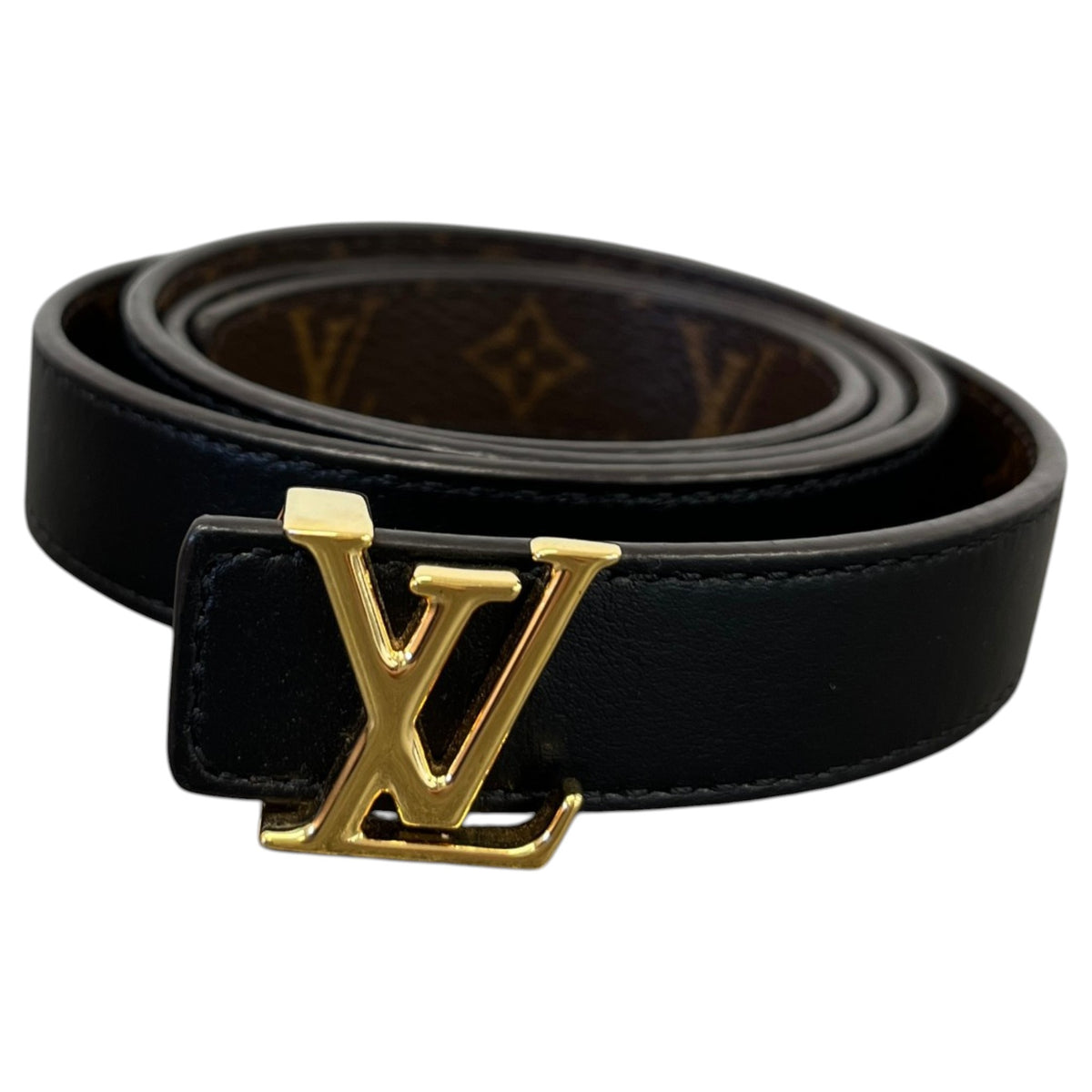 Women's Reversible LV Buckle Monogram Belt Black Size W30 - Photo 1