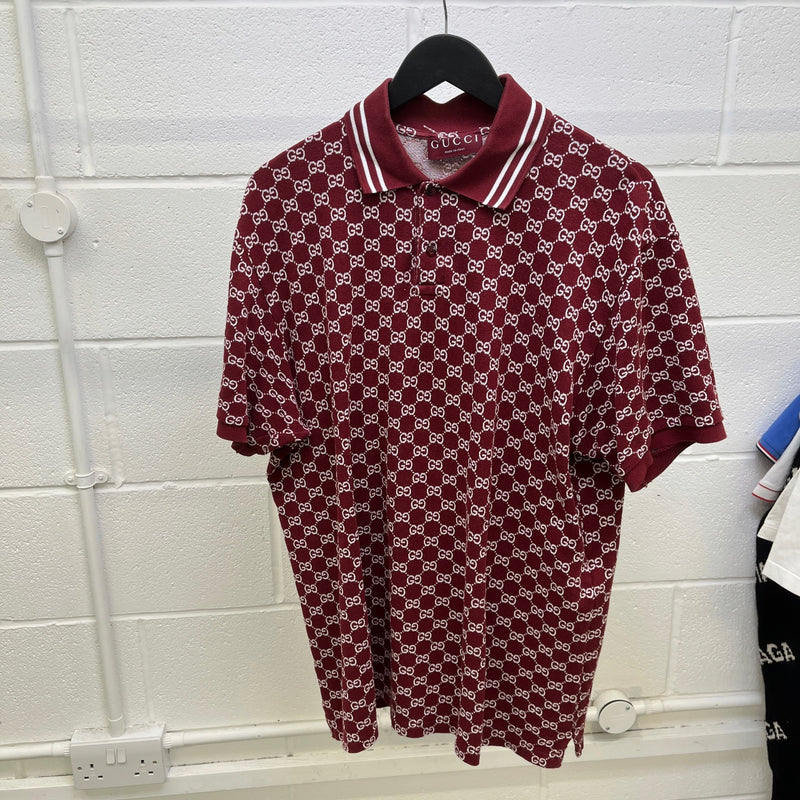 Men's GG Supreme Polo Shirt Burgundy Size XL