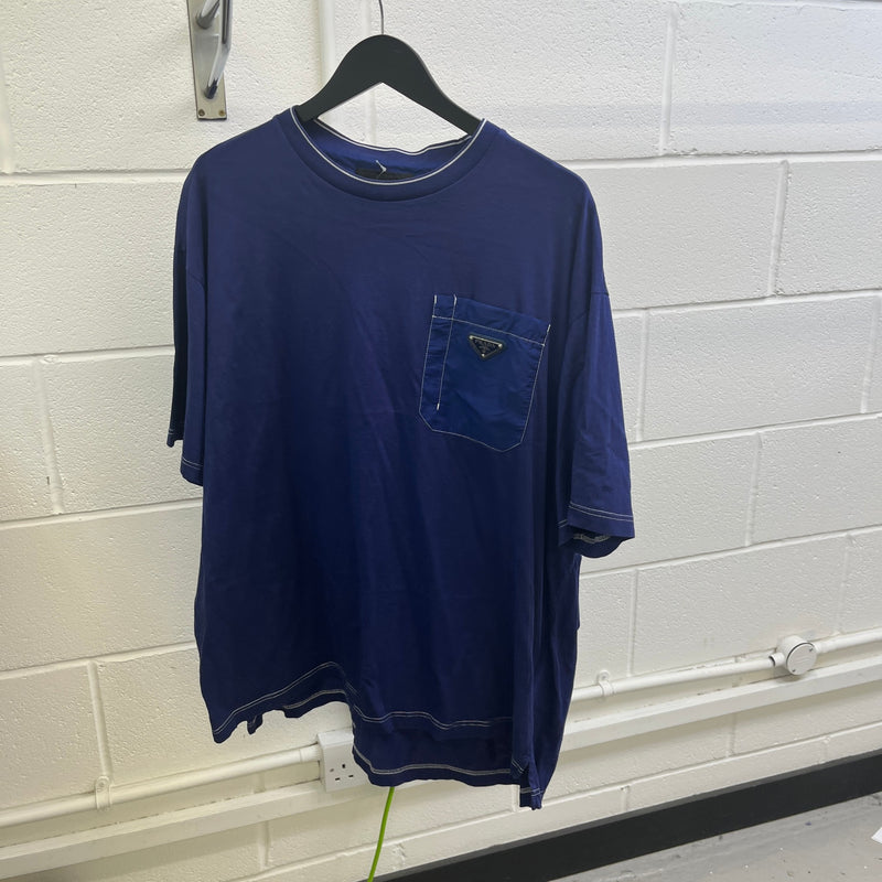 Men's Triangle Logo Nylon T-Shirt Blue Size L