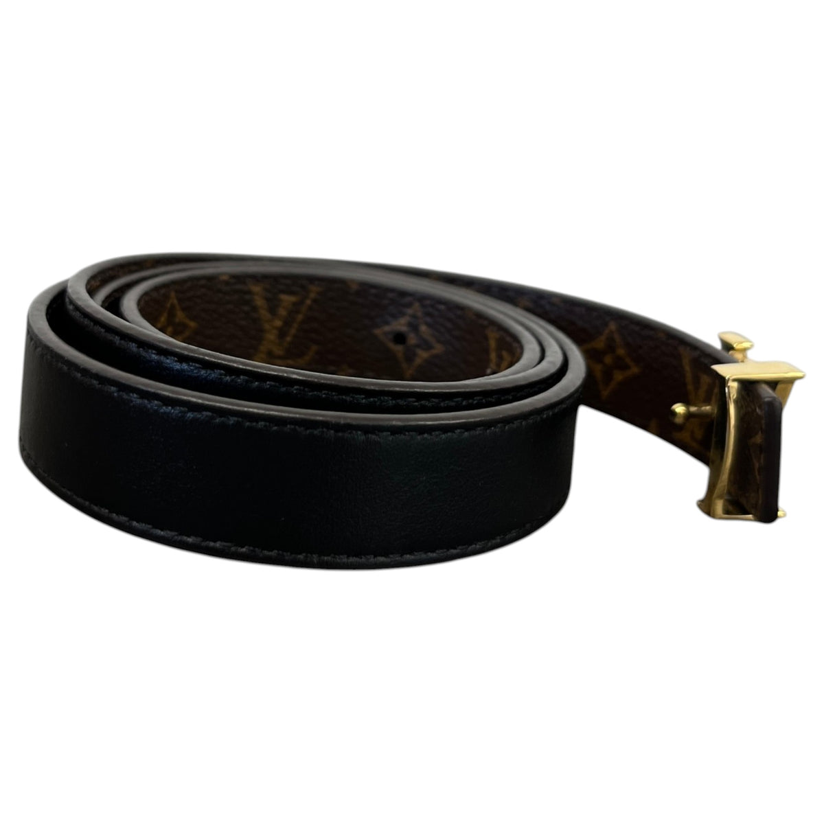 Women's Reversible LV Buckle Monogram Belt Black Size W30 - Photo 5