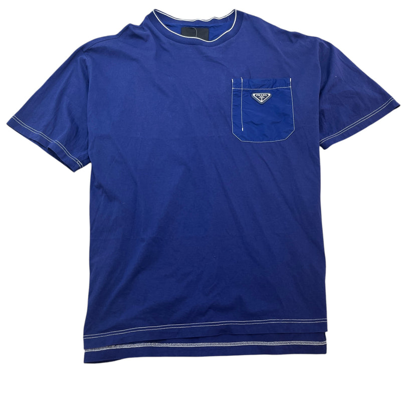 Men's Triangle Logo Nylon T-Shirt Blue Size L