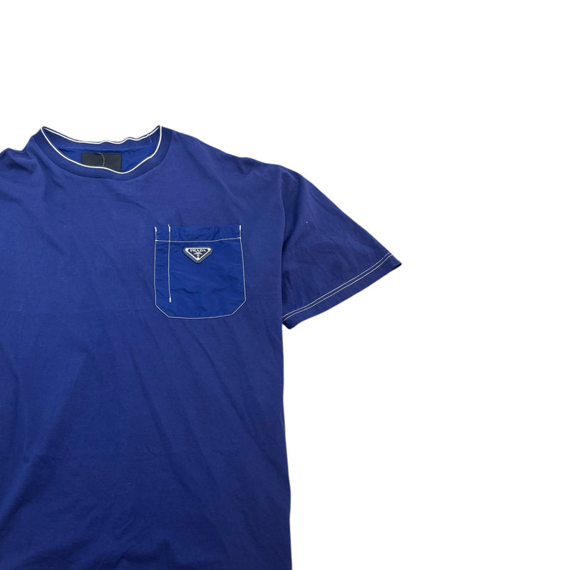 Men's Triangle Logo Nylon T-Shirt Blue Size L