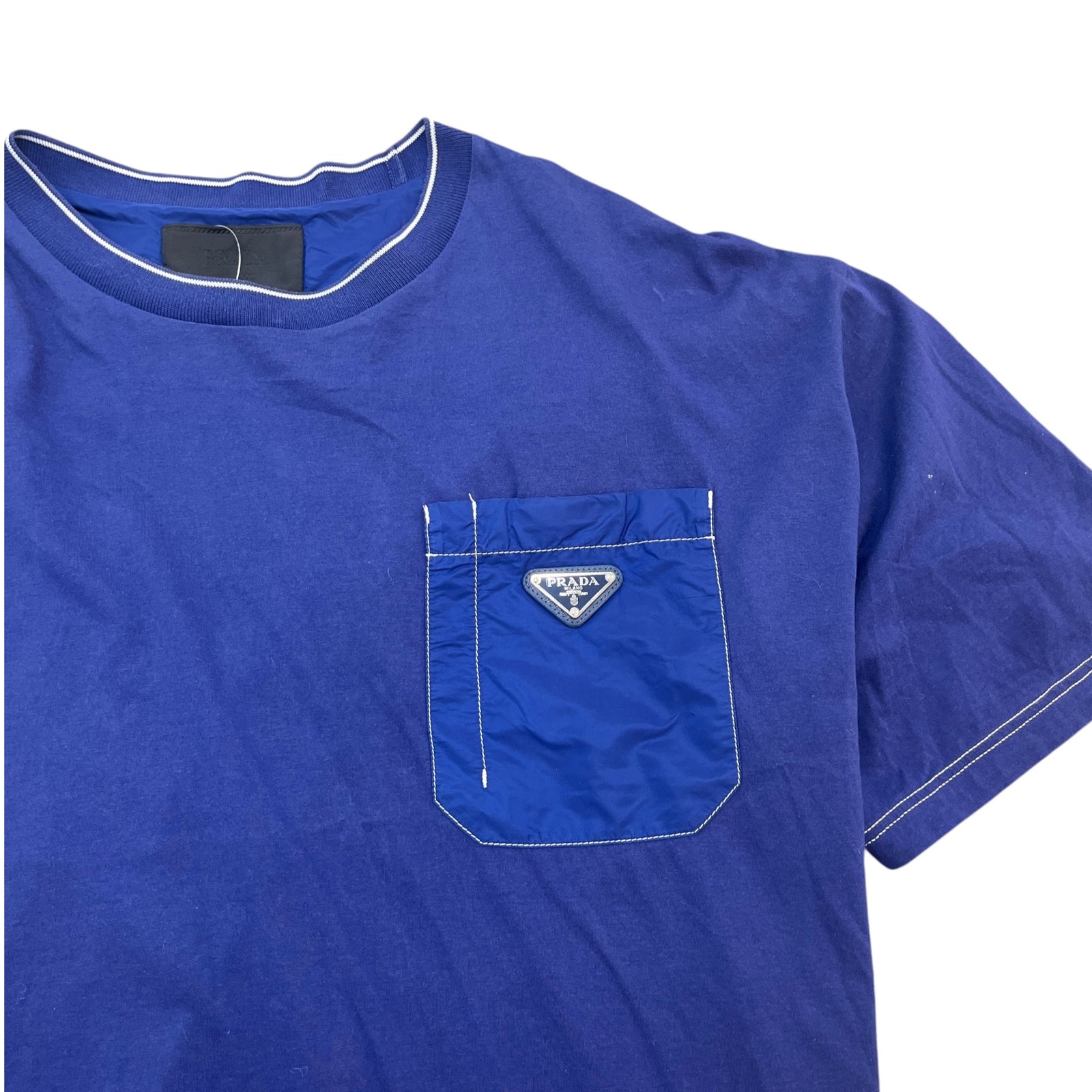 Men's Triangle Logo Nylon T-Shirt Blue Size L - Photo 5