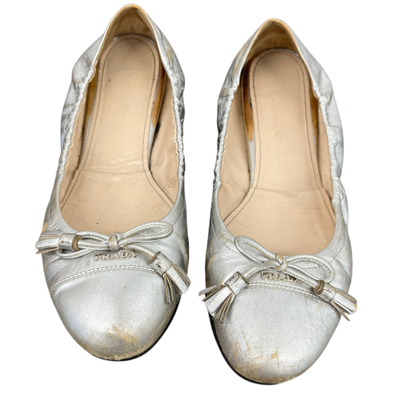 Women's Logo Ballet Flats Mules Silver Size EU 37 / UK 4