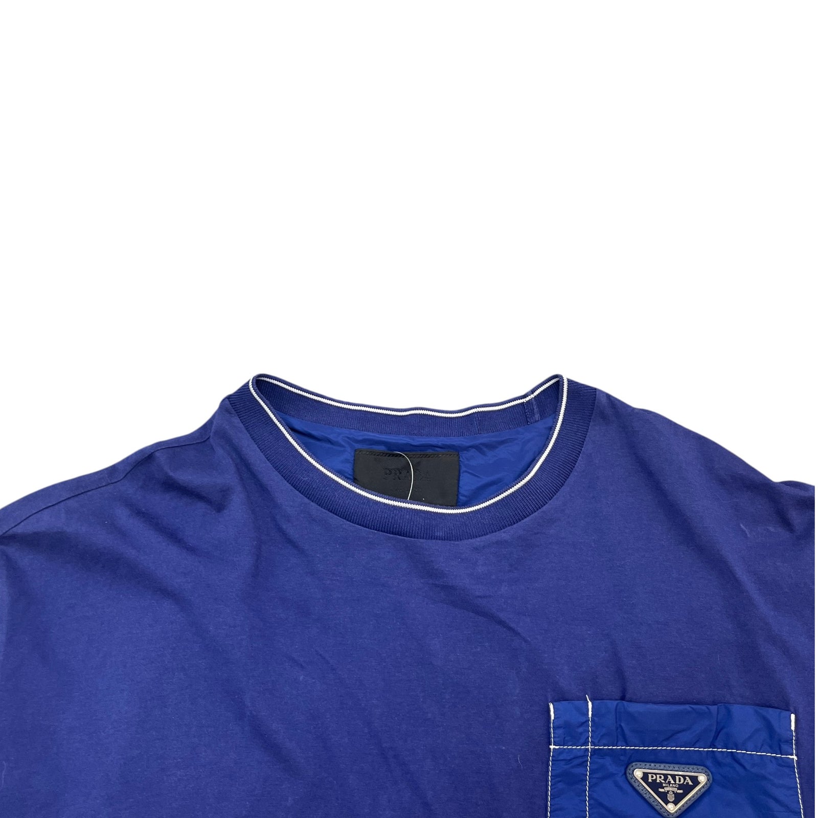 Men's Triangle Logo Nylon T-Shirt Blue Size L - Photo 6