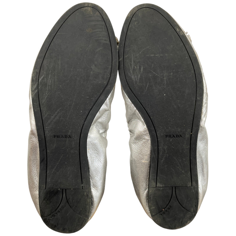 Women's Logo Ballet Flats Mules Silver Size EU 37 / UK 4