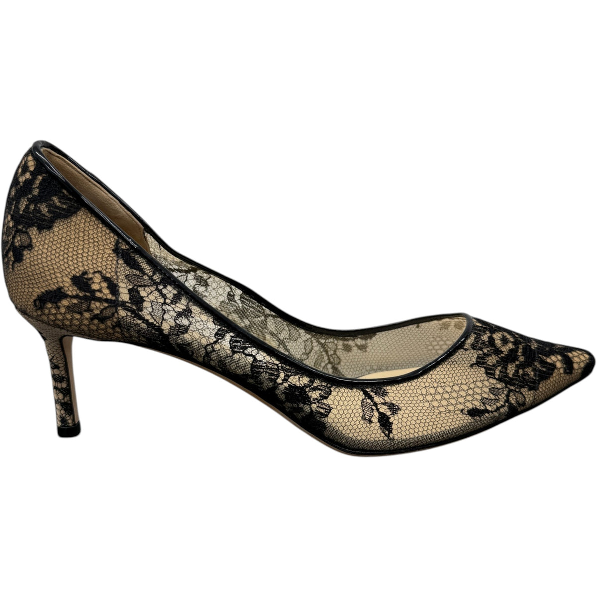 Women's Floral Lace Pointed Toe Heels Black Size UK 6.5 / EU 39.5 - Photo 1