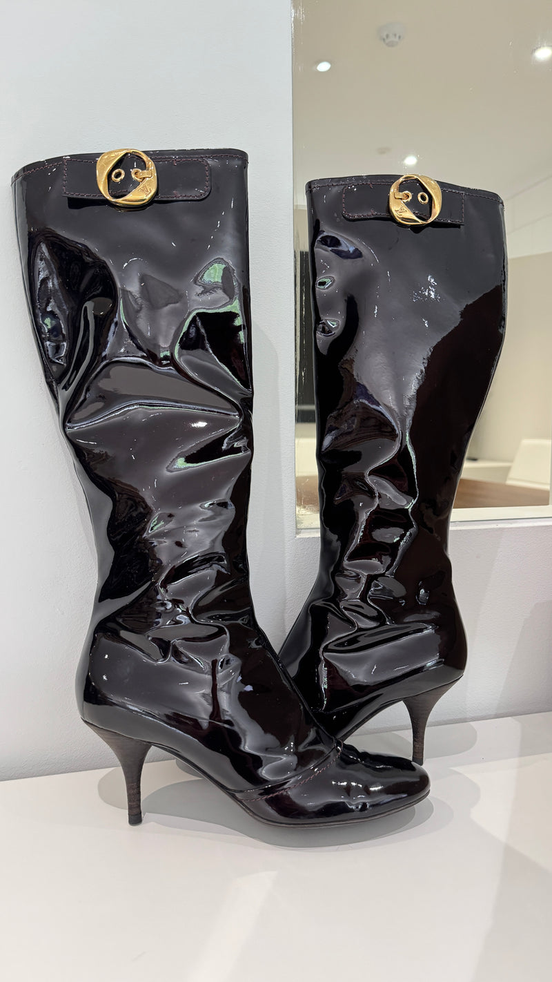 Women's Knee High Buckle Boots Burgundy Size EU 38 / UK 5