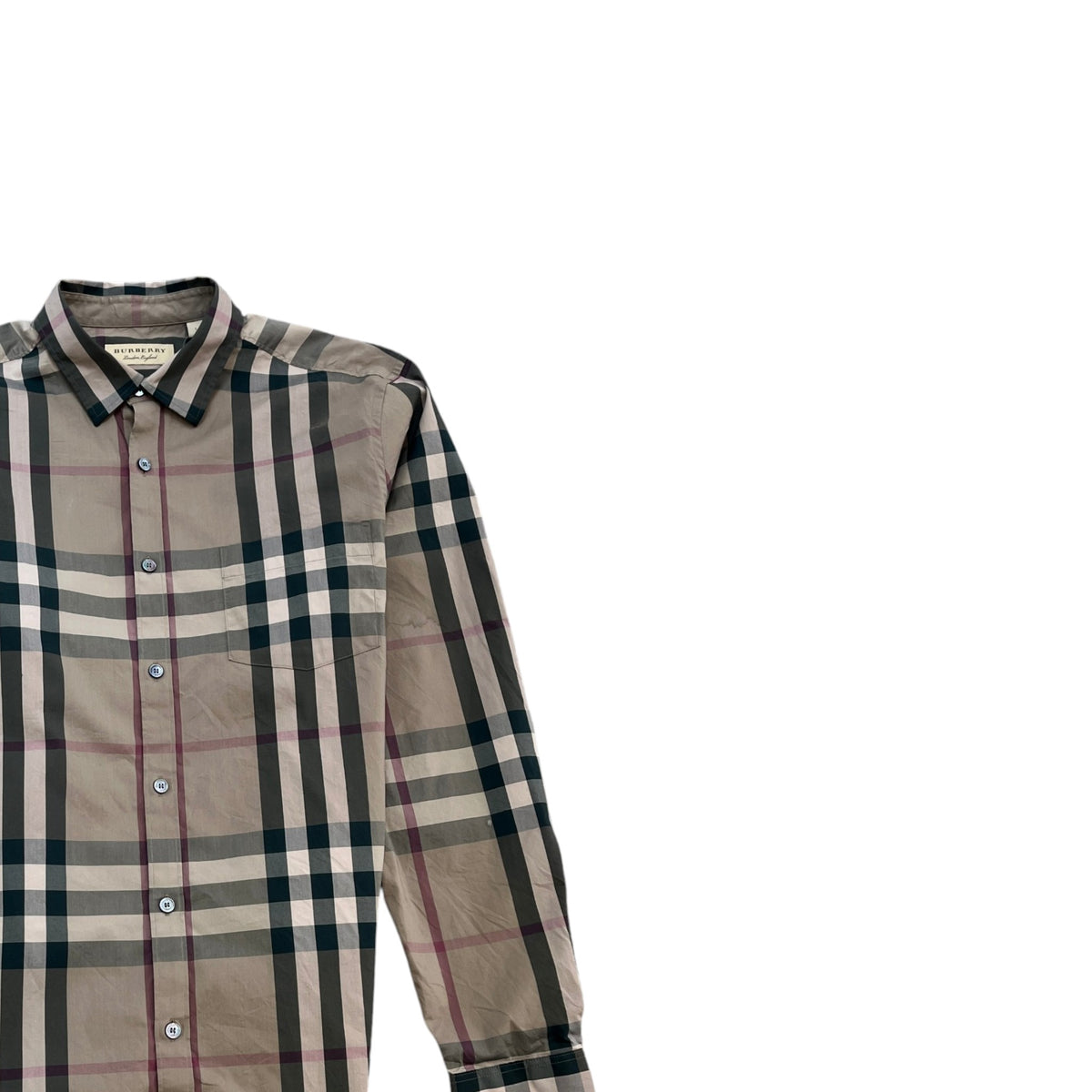 Men's Checkered Long Sleeve T-Shirt Beige Size L - Photo 3