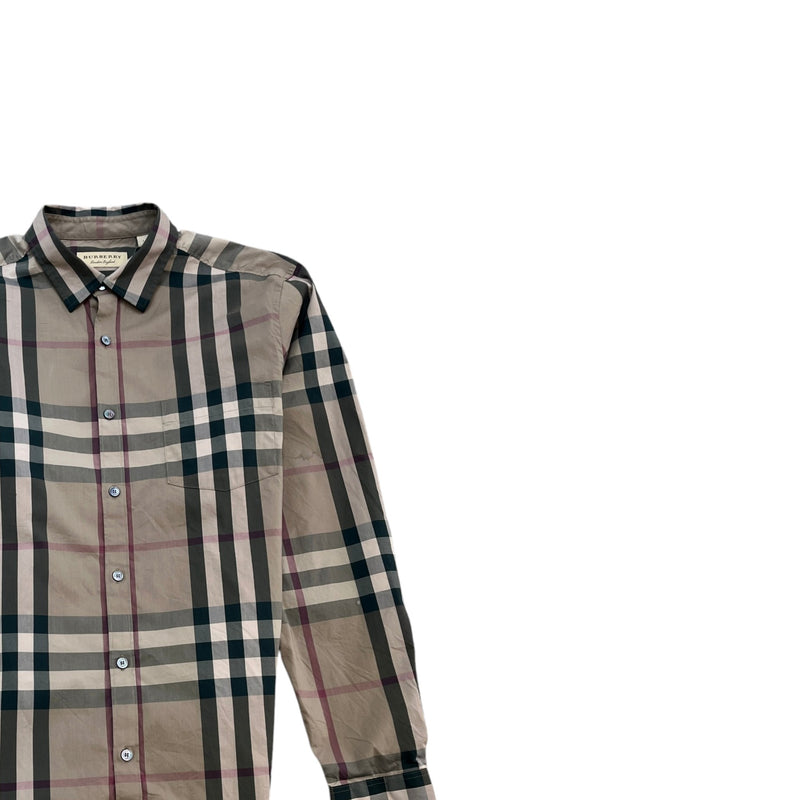 Men's Checkered Long Sleeve T-Shirt Beige Size L