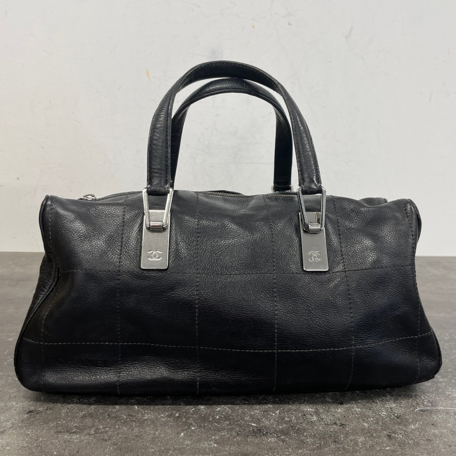 Women's Lambskin Chocolate Bar Boston Bag Black - Photo 11