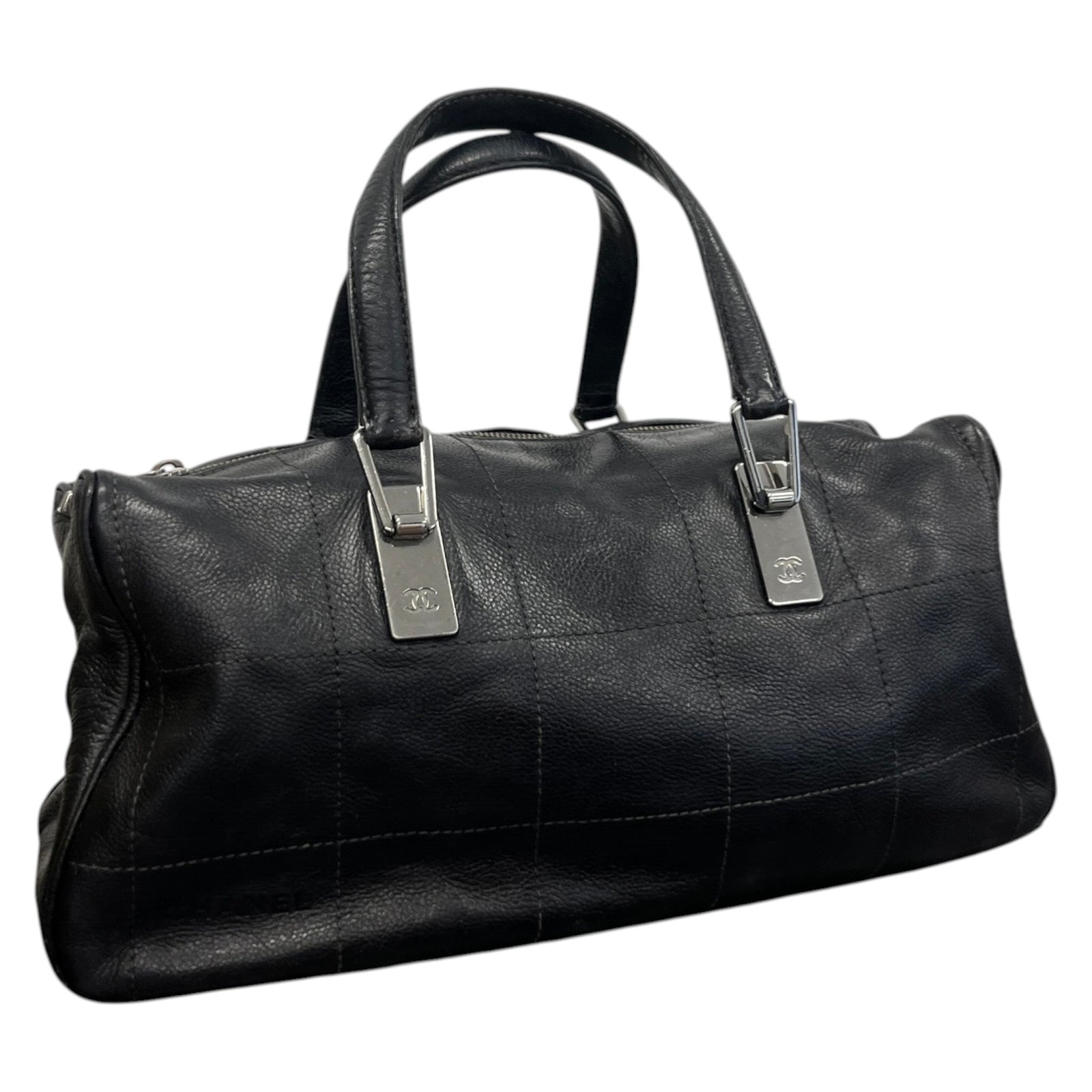 Women's Lambskin Chocolate Bar Boston Bag Black - Photo 4