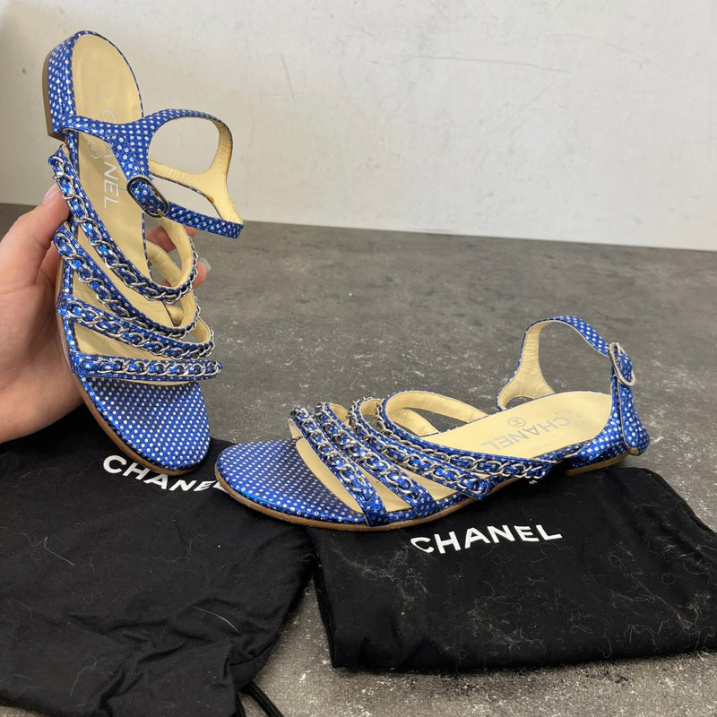 Women's Polka Dot Chain Sandals Blue Size EU 36.5 / UK 3.5