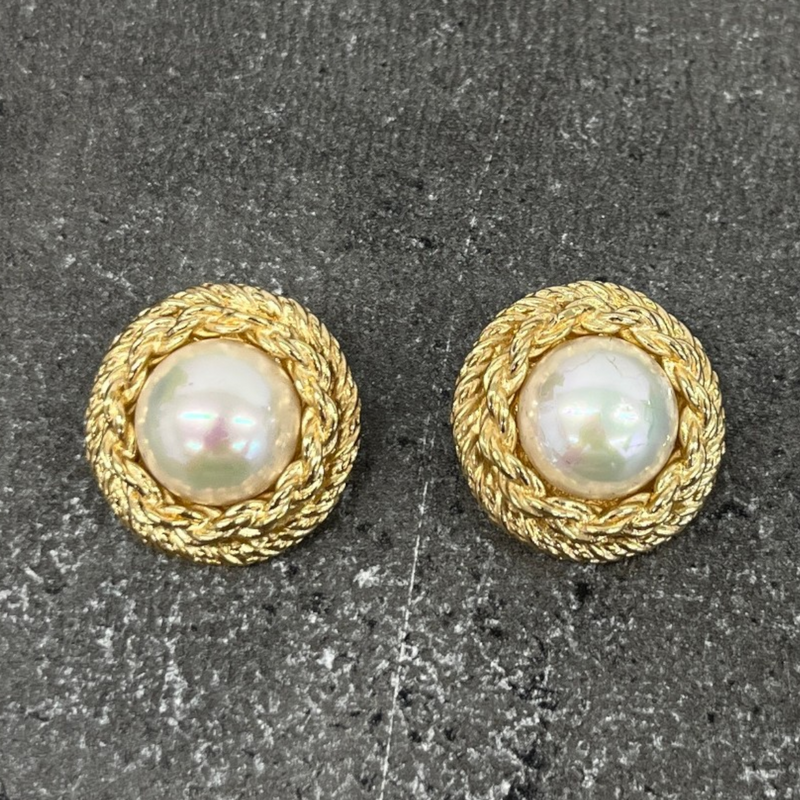 Women's Faux Pearl Clip On Earrings Gold