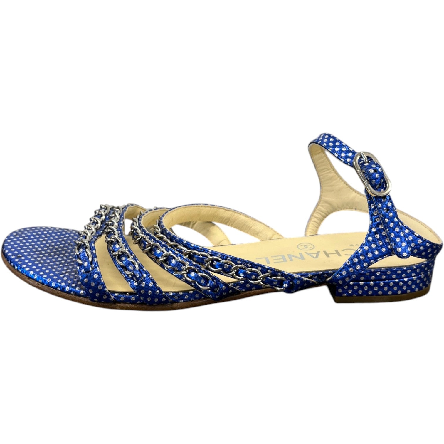Women's Polka Dot Chain Sandals Blue Size EU 36.5 / UK 3.5 - Photo 5