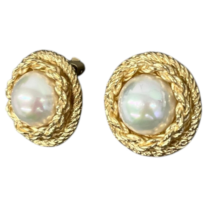 Women's Faux Pearl Clip On Earrings Gold