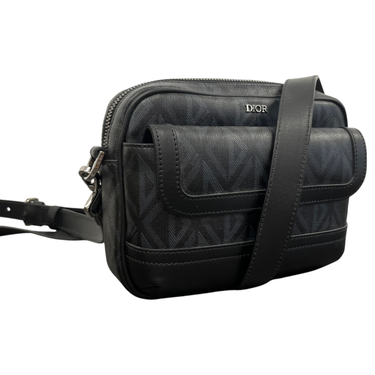 Men's Diamond Print Messenger Bag Black - Photo 4