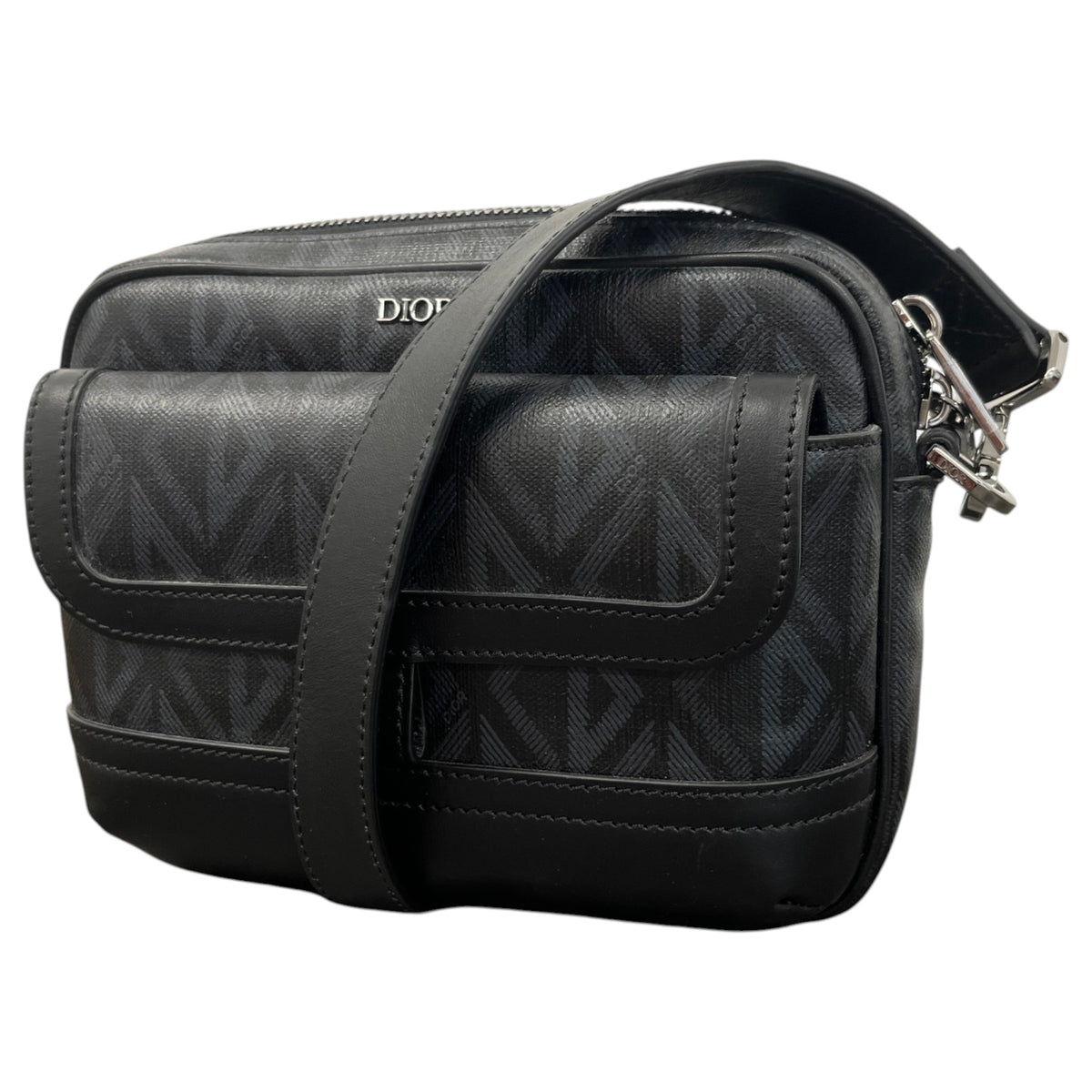 Men's Diamond Print Messenger Bag Black - Photo 5