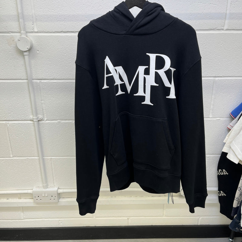 Men's Staggered Logo Print Hoodie Black Size M