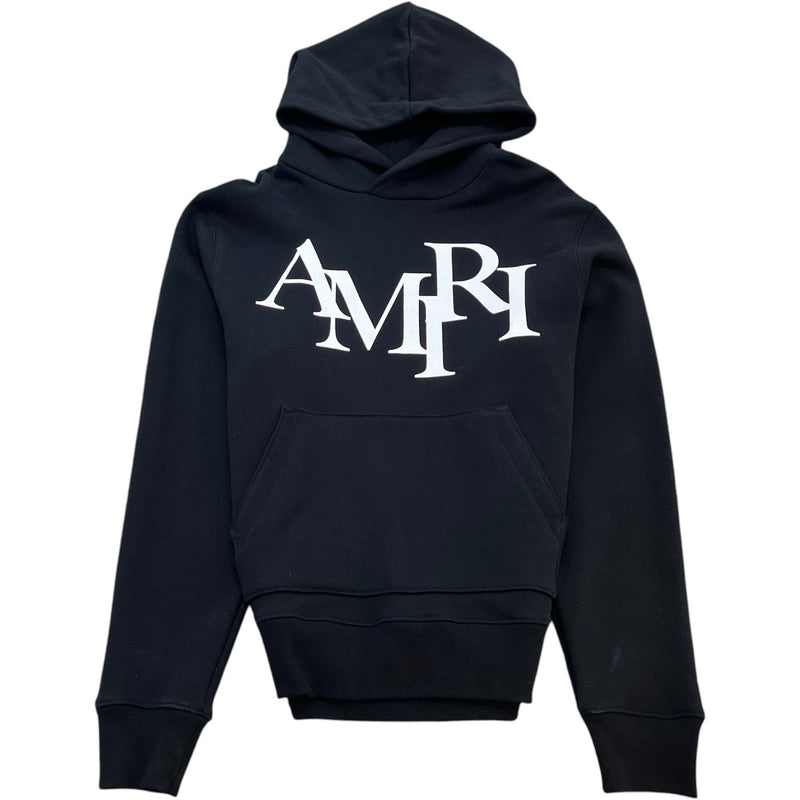 Men's Staggered Logo Print Hoodie Black Size M