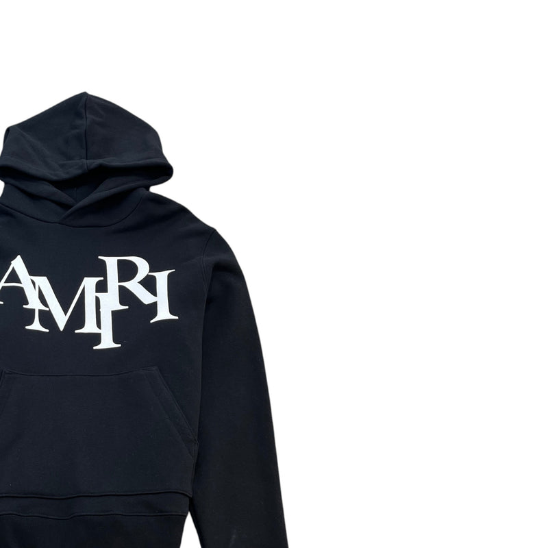 Men's Staggered Logo Print Hoodie Black Size M