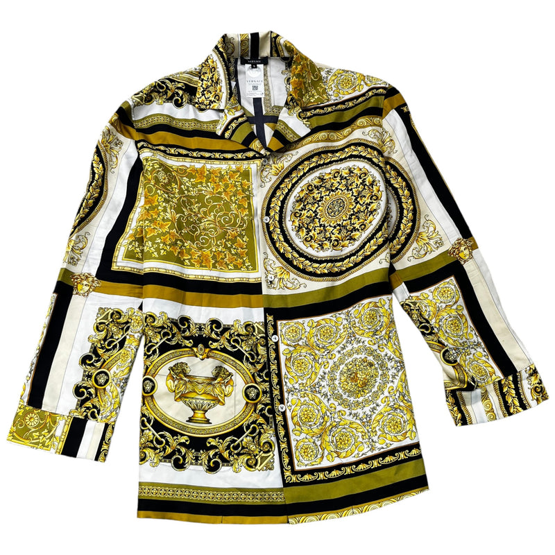 Men's Baroque Print Long Sleeve Shirt Yellow Size XL