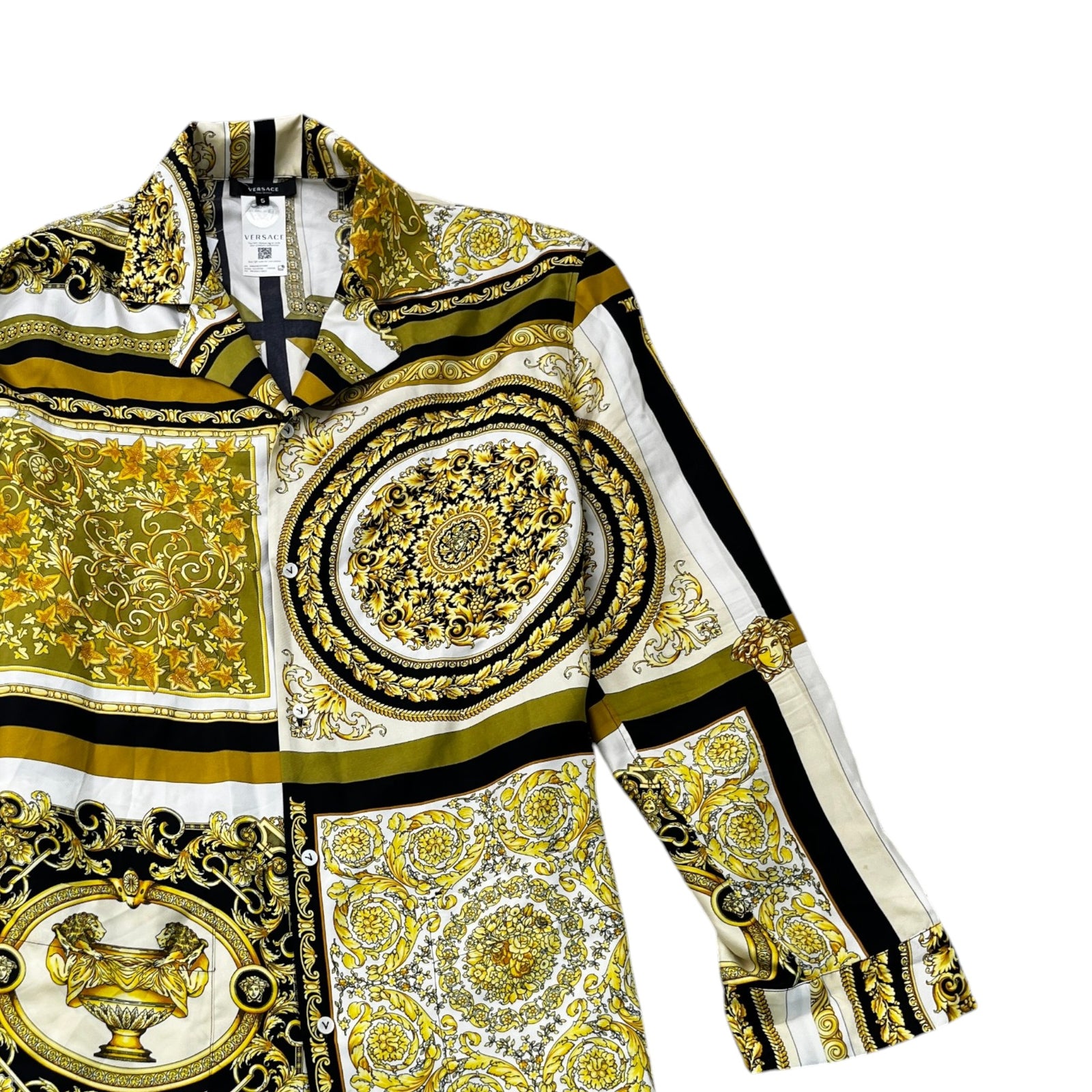 Men's Baroque Print Long Sleeve Shirt Yellow Size XL - Photo 3