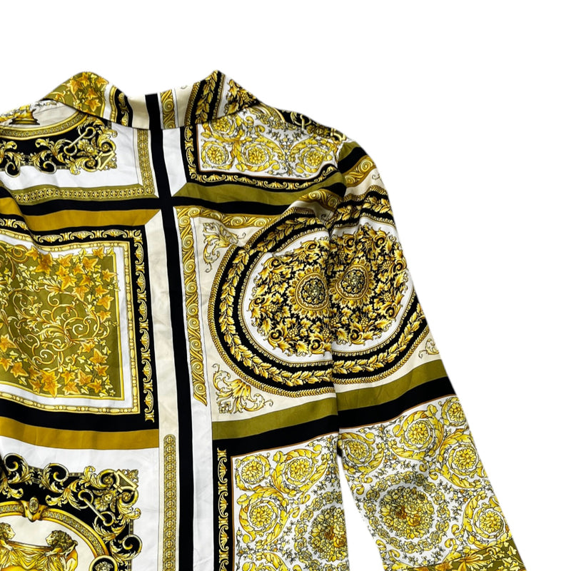 Men's Baroque Print Long Sleeve Shirt Yellow Size XL