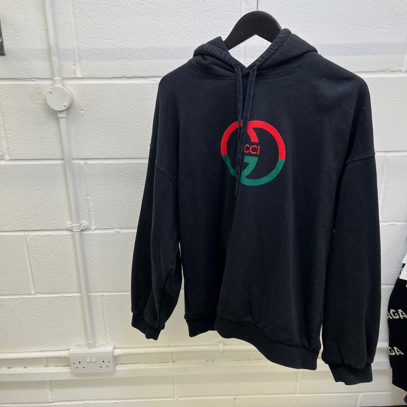 Men's Logo Print Hoodie Black Size XL