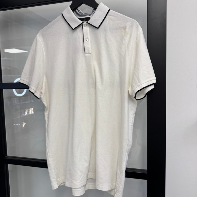 Men's Striped Tipping Polo Shirt White Size XL