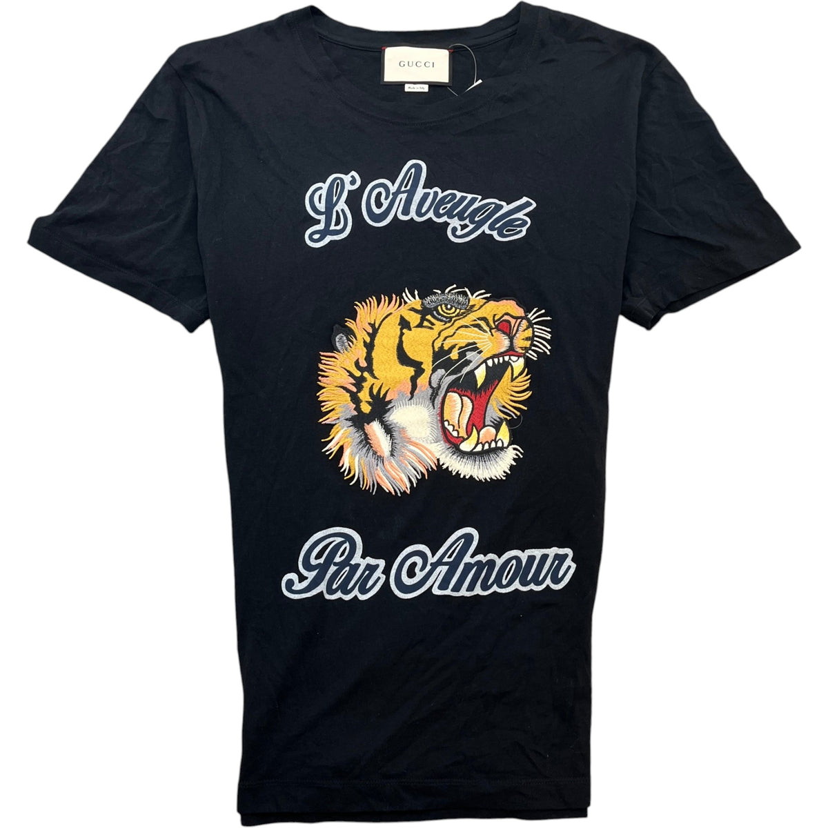 Men's Tiger Embroidered T-Shirt Black Size L - Photo 1