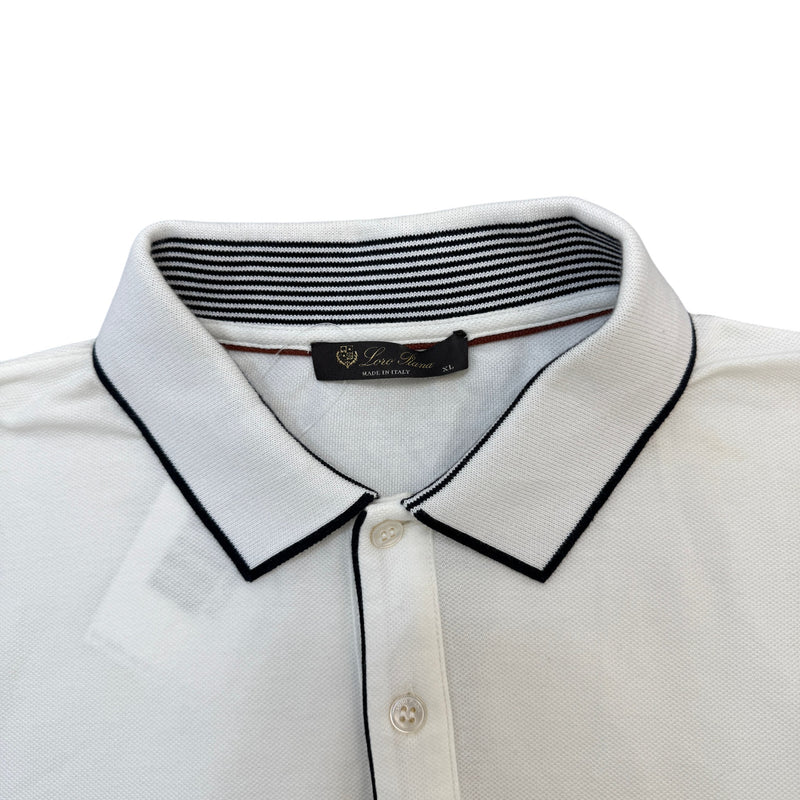 Men's Striped Tipping Polo Shirt White Size XL